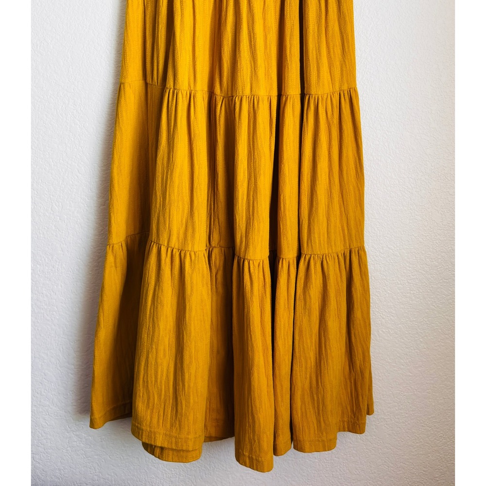 Maeve Anthropologie Mustard Yellow Tiered Maxi Dress Textured Knit — Size Medium - Picture 13 of 14